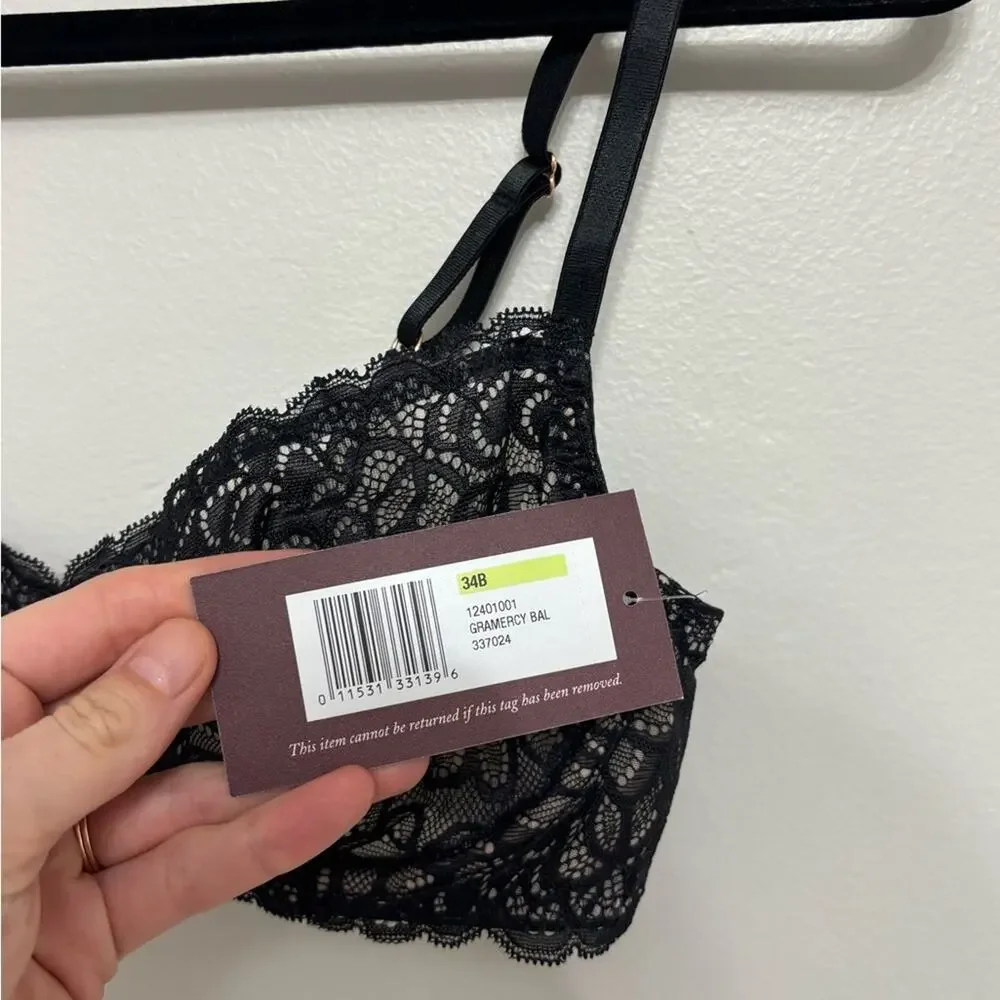 NEW True & Co. Gramercy Balconette Bra in Black Lace - Size 34B
